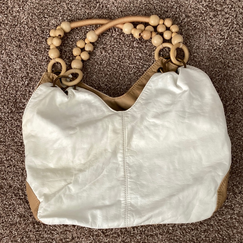 New w/o tags: BUENO Soft Leather Classic Shoulder Bag w/ a Unique Beaded Handle